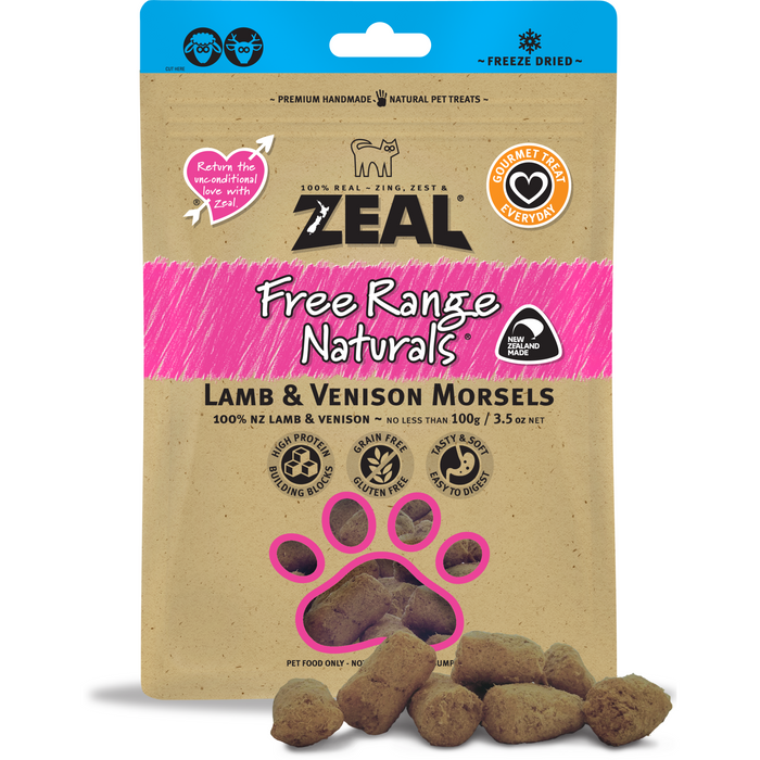 Zeal Free Range Naturals Freeze Dried Lamb & Venison Morsels For Dogs & Cats