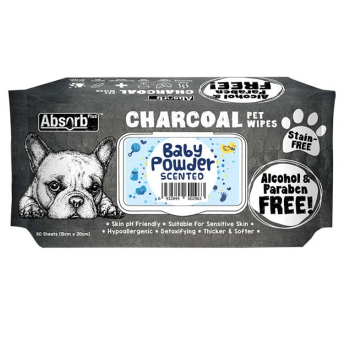 3 FOR $15: Absorb Plus Baby Powder Charcoal Pet Wipes (80Pcs)