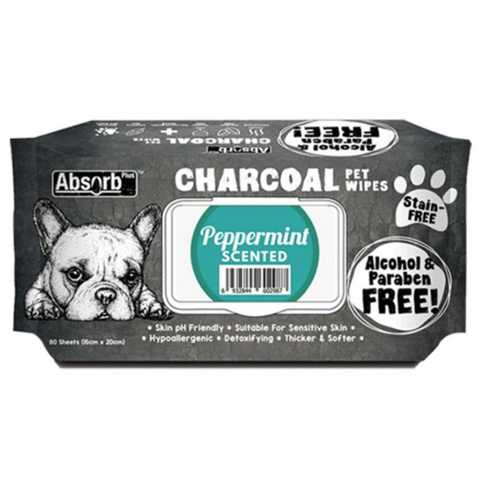 3 FOR $15: Absorb Plus Peppermint Charcoal Pet Wipes (80Pcs)