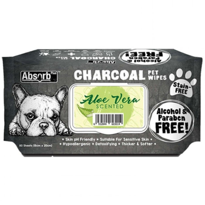 3 FOR $15: Absorb Plus Aloe Vera Charcoal Pet Wipes (80Pcs)