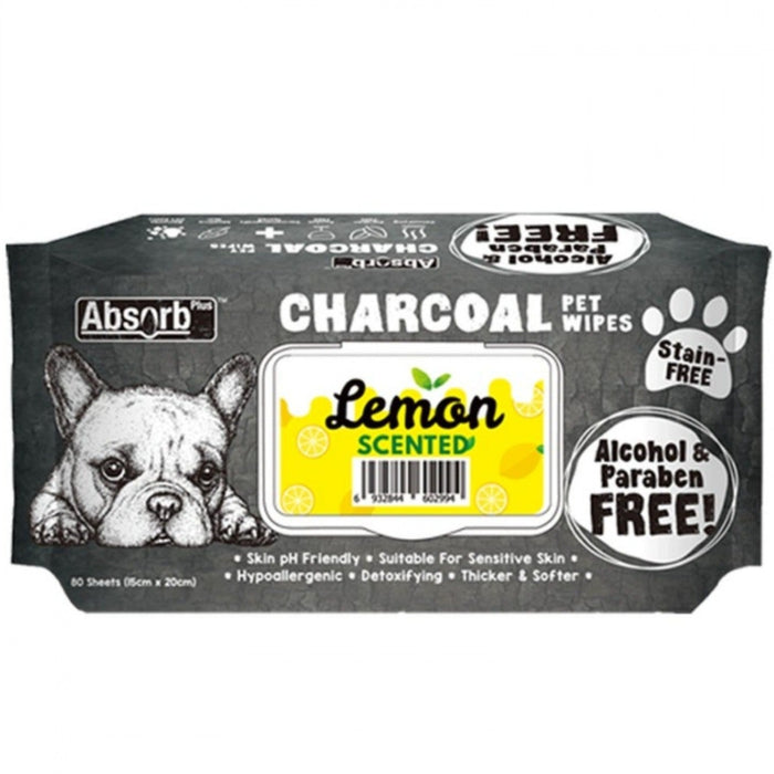 3 FOR $15: Absorb Plus Lemon Charcoal Pet Wipes (80Pcs)