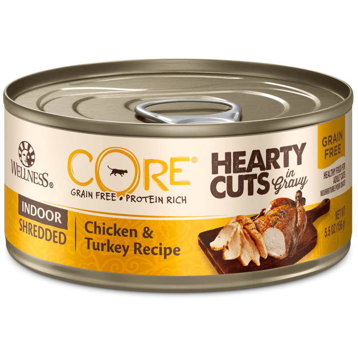 20% OFF: Wellness CORE Grain Free Hearty Cuts Indoor Shredded Chicken & Turkey Recipe Wet Cat Food