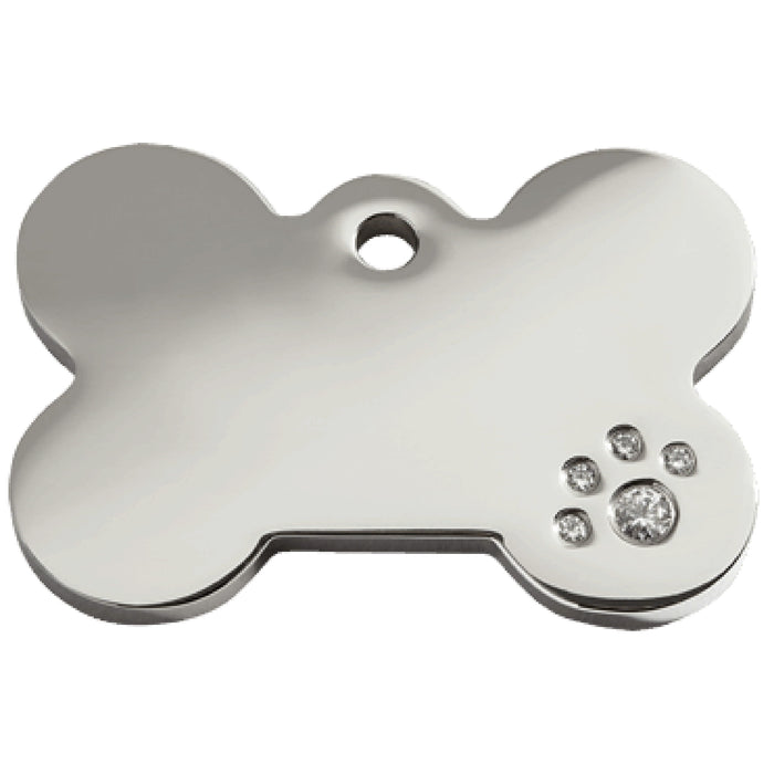 Red Dingo Diamante Polished Stainless Steel Bone Tag