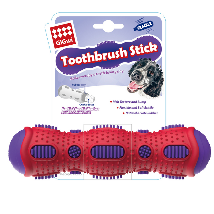 GiGwi Toothbrush Stick Rubber Dental Chew With Crackle Sound Toy For Dogs