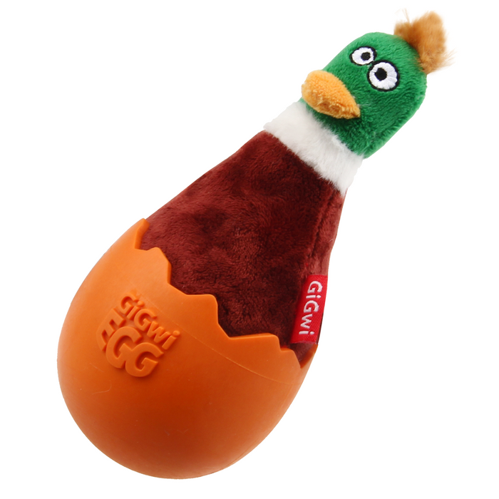 GiGwi Egg Wobble Fun Brown Duck With Squeaker Plush/TPR Toy For Dogs