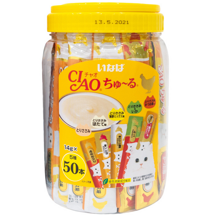 15% OFF: Ciao Chu Ru Chicken Mix Festival Tub Wet Cat Treats (50Pcs)