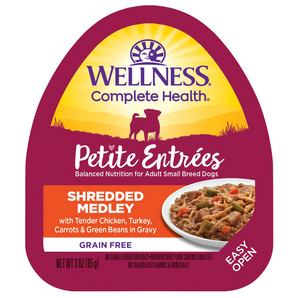 20% OFF: Wellness Grain-Free Small Breed Petite Entrees Shredded Medley Tender Chicken, Turkey, Carrots & Green Beans Wet Dog Food