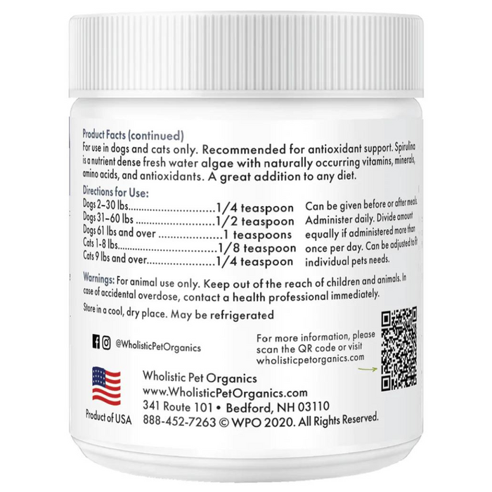 Wholistic Pet Organics Spirulina Powder (Antioxidant Support) For Dogs & Cats