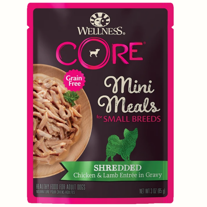 20% OFF: Wellness CORE Mini Meals For Small Breed Grain Free Shredded Chicken & Lamb Entrée in Gravy Wet Dog Food
