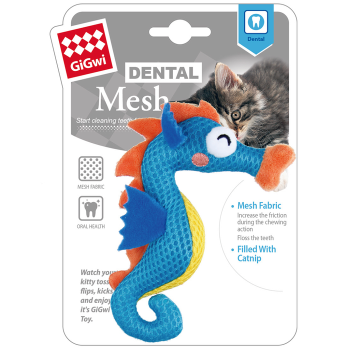 GiGwi Dental Mesh Seahorse With Catnip Toy For Cats