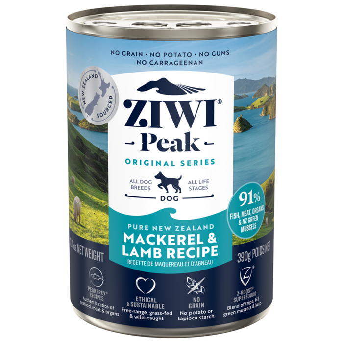 20% OFF: Ziwi Peak Mackerel & Lamb Recipe Wet Dog Food (6 Cans)