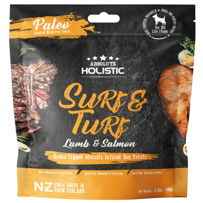 30% OFF: Absolute Holistic Air Dried Surf & Turf Lamb & Salmon Dog Treats