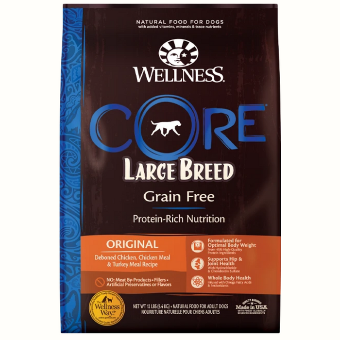 20% OFF + FREE WET FOOD: Wellness CORE Grain Free Large Breed Adult (Deboned Chicken, Chicken Meal & Turkey Meal Recipe) Dry Dog Food