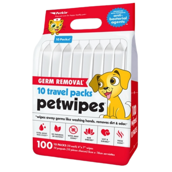 20% OFF: Petkin Germ Removal* 10 Travel Pack Pet Wipes (100Pcs)