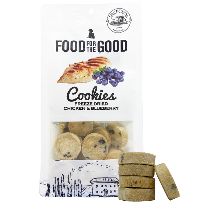 25% OFF: Food For The Good Freeze Dried Chicken & Blueberry Cookie Treats For Dogs & Cats