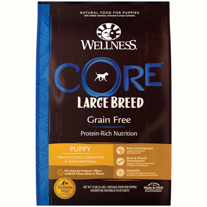 20% OFF + FREE WET FOOD: Wellness CORE Grain Free Large Breed Puppy (Deboned Chicken, Chicken Meal & Turkey Meal Recipe) Dry Dog Food