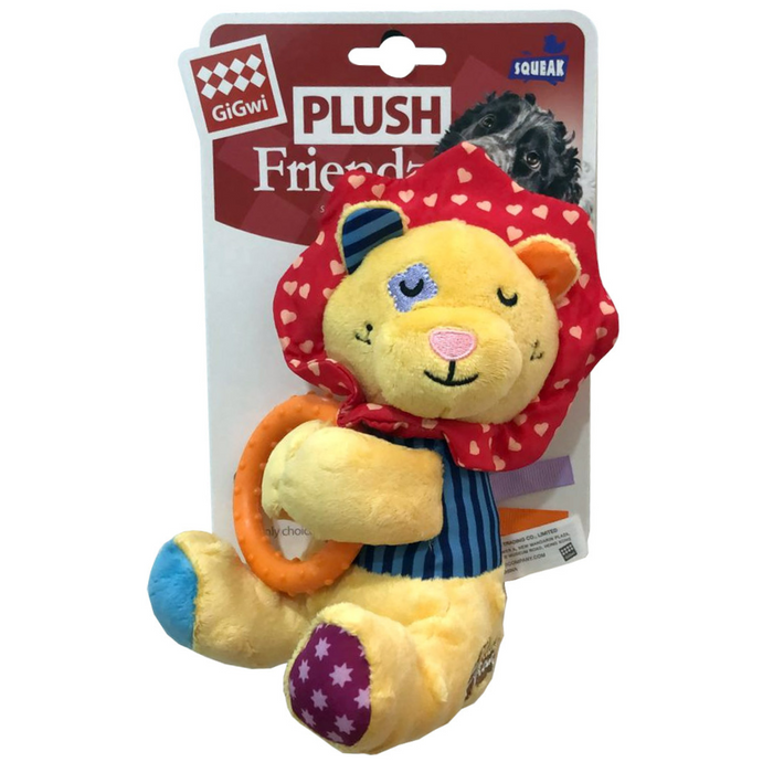 GiGwi Plush Friendz Lion With Squeaker & TPR Ring Plush Toy For Dogs