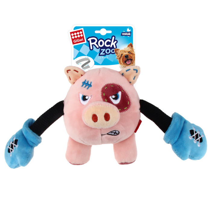GiGwi Rock Zoo King Boxer Pig With Squeaker & Crinkle Paper Plush Toy For Dogs