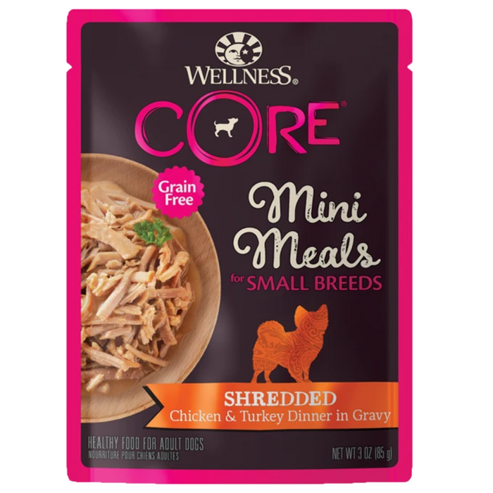 20% OFF: Wellness CORE Mini Meals For Small Breeds Grain Free Shredded Chicken & Turkey Dinner in Gravy Wet Dog Food