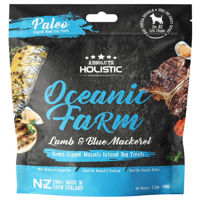 30% OFF: Absolute Holistic Air Dried Oceanic Farm Lamb & Blue Mackerel Dog Treats