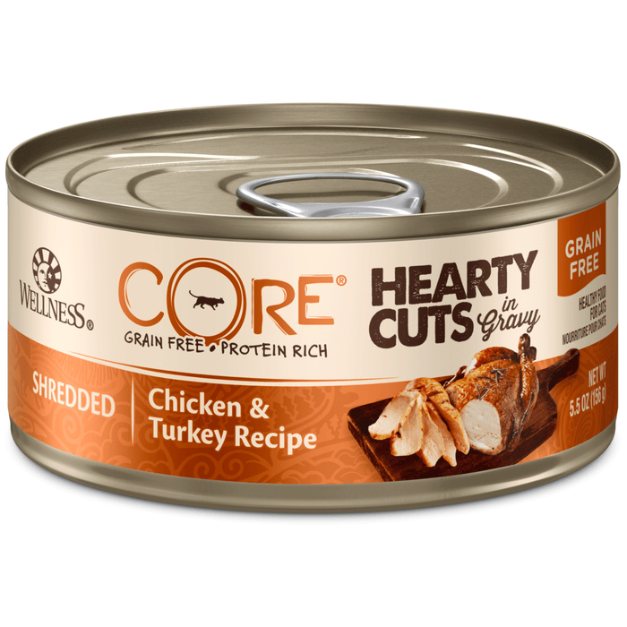 20% OFF: Wellness CORE Grain Free Hearty Cuts Shredded Chicken & Turkey Recipe Wet Cat Food
