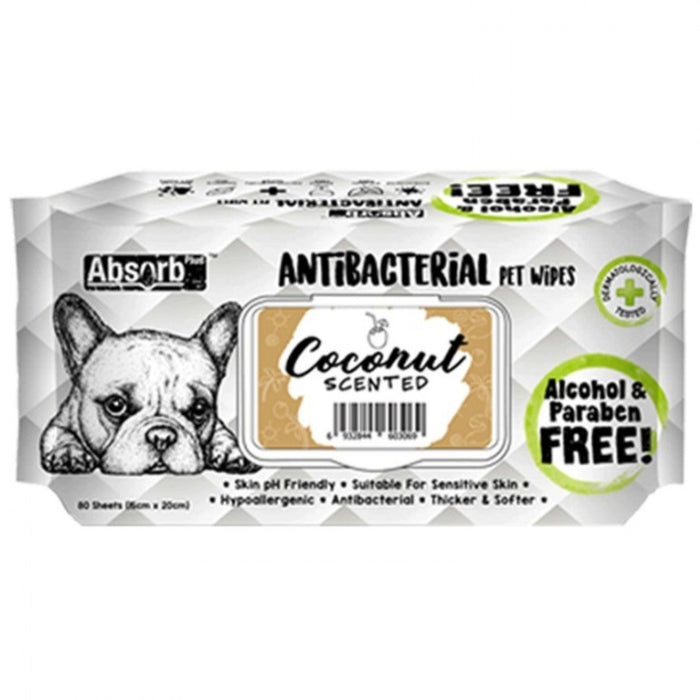 3 FOR $11: Absorb Plus Coconut AntiBacterial Pet Wipes (80Pcs)