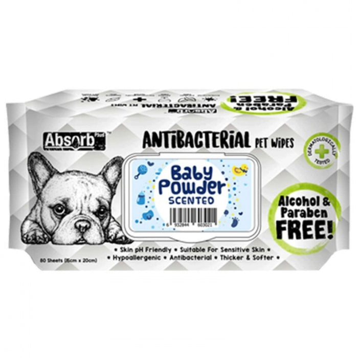 3 FOR $11: Absorb Plus Baby Powder AntiBacterial Pet Wipes (80Pcs)