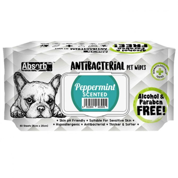 3 FOR $11: Absorb Plus Peppermint AntiBacterial Pet Wipes (80Pcs)