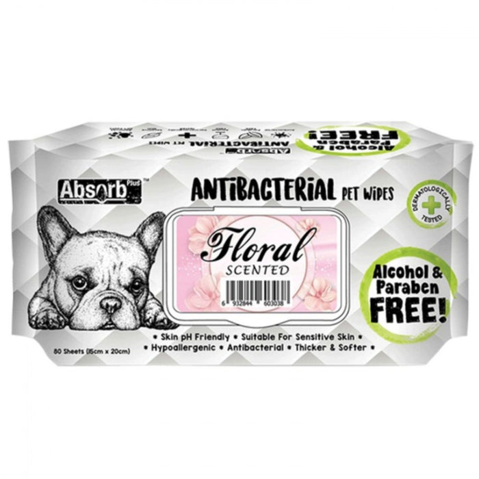 3 FOR $11: Absorb Plus Floral AntiBacterial Pet Wipes (80Pcs)