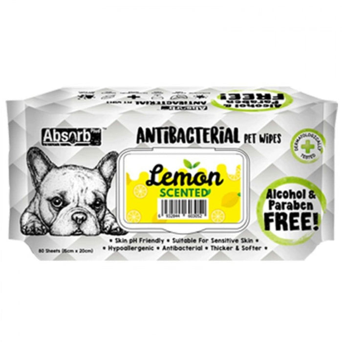 3 FOR $11: Absorb Plus Lemon AntiBacterial Pet Wipes (80Pcs)